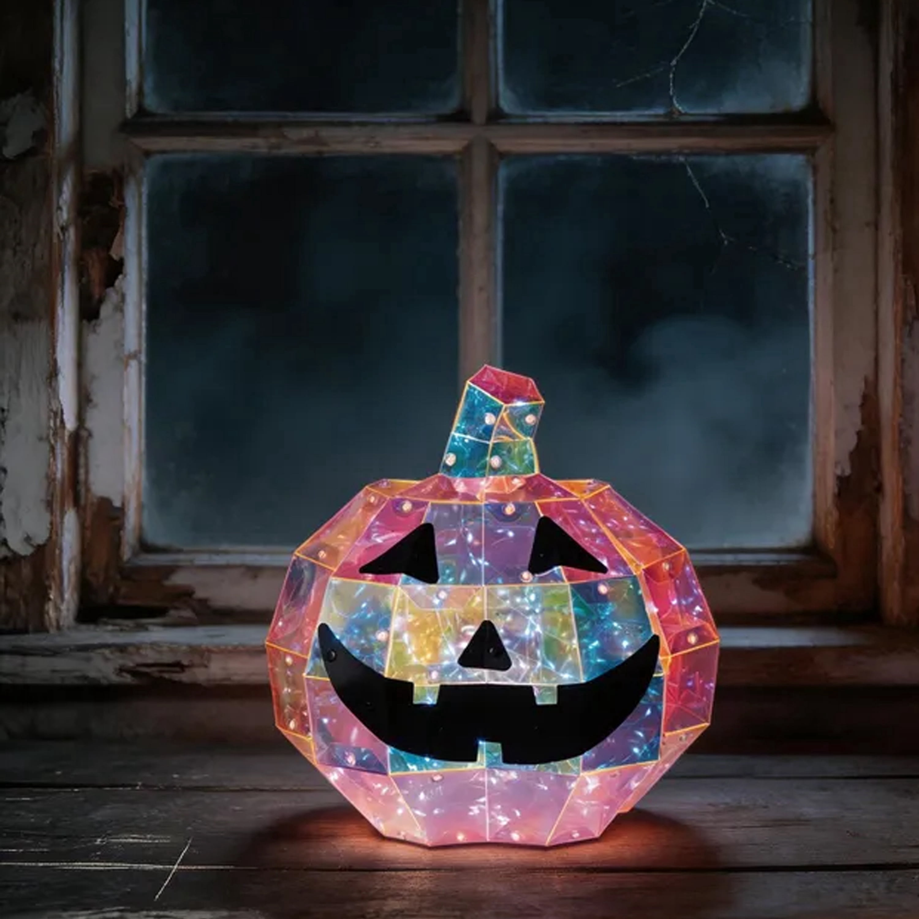 Indoor/Outdoor Battery-Operated LED Prismatic Pumpkin Decoration, Orange, 9.8", Halloween by Way To Celebrate
