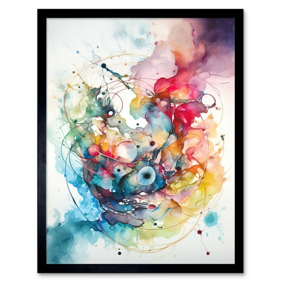 Abstract Organic Form Multicolour Splatter Paint Art Modern Watercolour Painting Art Print Framed Poster Wall Decor 12x16 inch