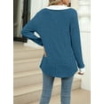 thumbnail image 2 of Women'S V Neck Sweaters Pullover Color Block Collar Long Sleeves Loose Fit Casaul Tunic Tops Shirts  Blue S, 2 of 8