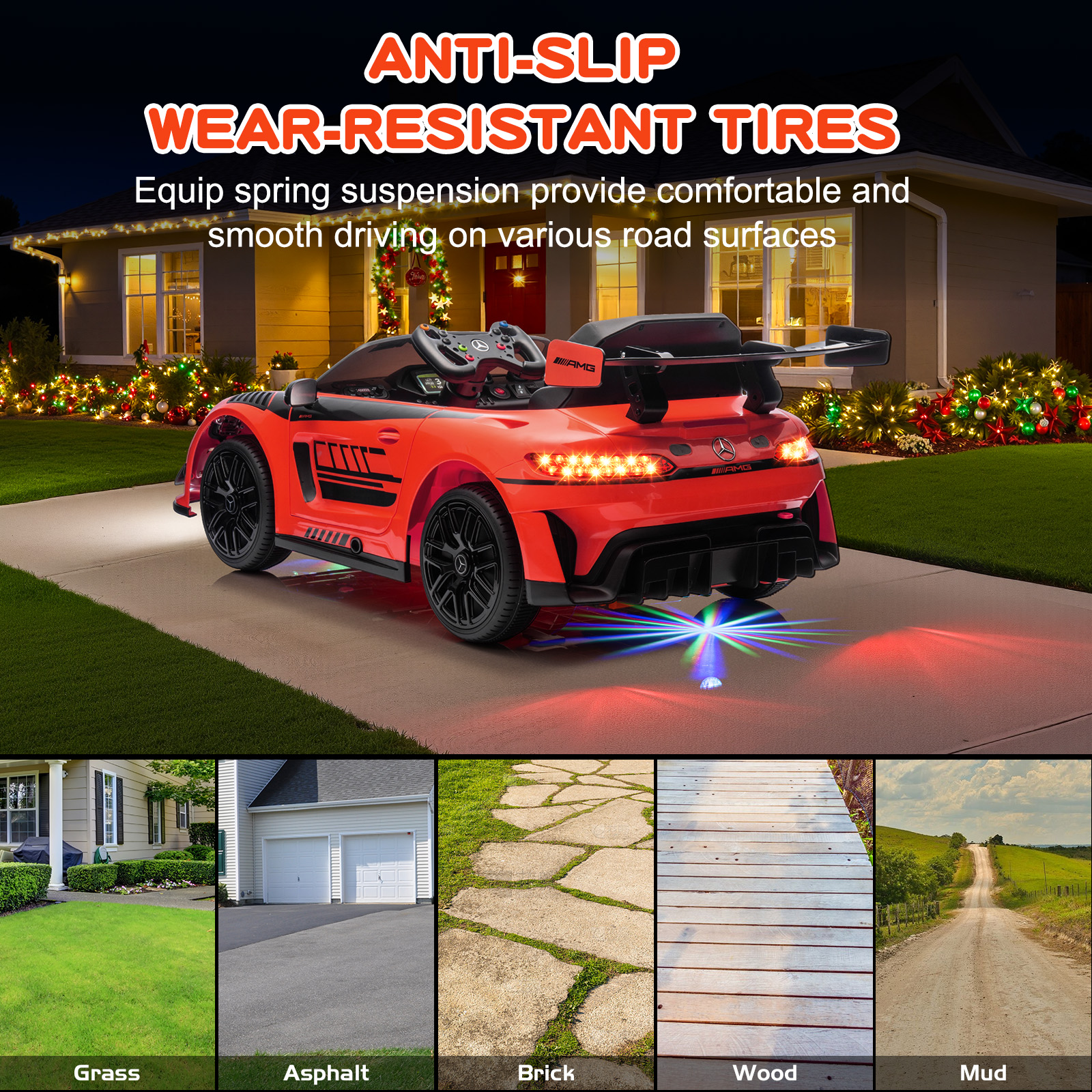 MUKIDY 12V Licensed Mercedes-Benz AMG GT3 Electric Ride on Car Toy for Toddler Kid w/ Remote Control, LED Lights, MP3 Player, Orange