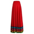 thumbnail image 6 of Aislor Women's High Waist Colorful Stripe Hem Skirt Embroidered Ballroom Dance Folk Dancing Clothing Red 87cm 4XL, 6 of 7