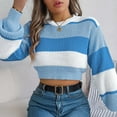 thumbnail image 4 of Juslio Womens Sweaters Pullovers Sweaters Striped Crew Neck Long Sleeve Fashion Blue, 4 of 9