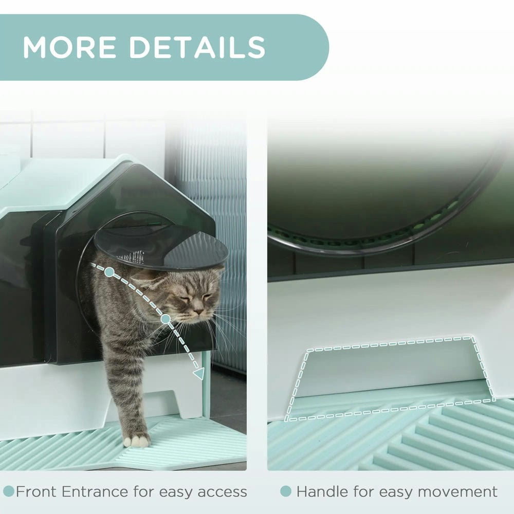 Resenkos Cat Litter Box, Cat Litter Pan, Hooded Cat Litter Box w/ Litter Mat, Litter Particle Catching, Light Blue