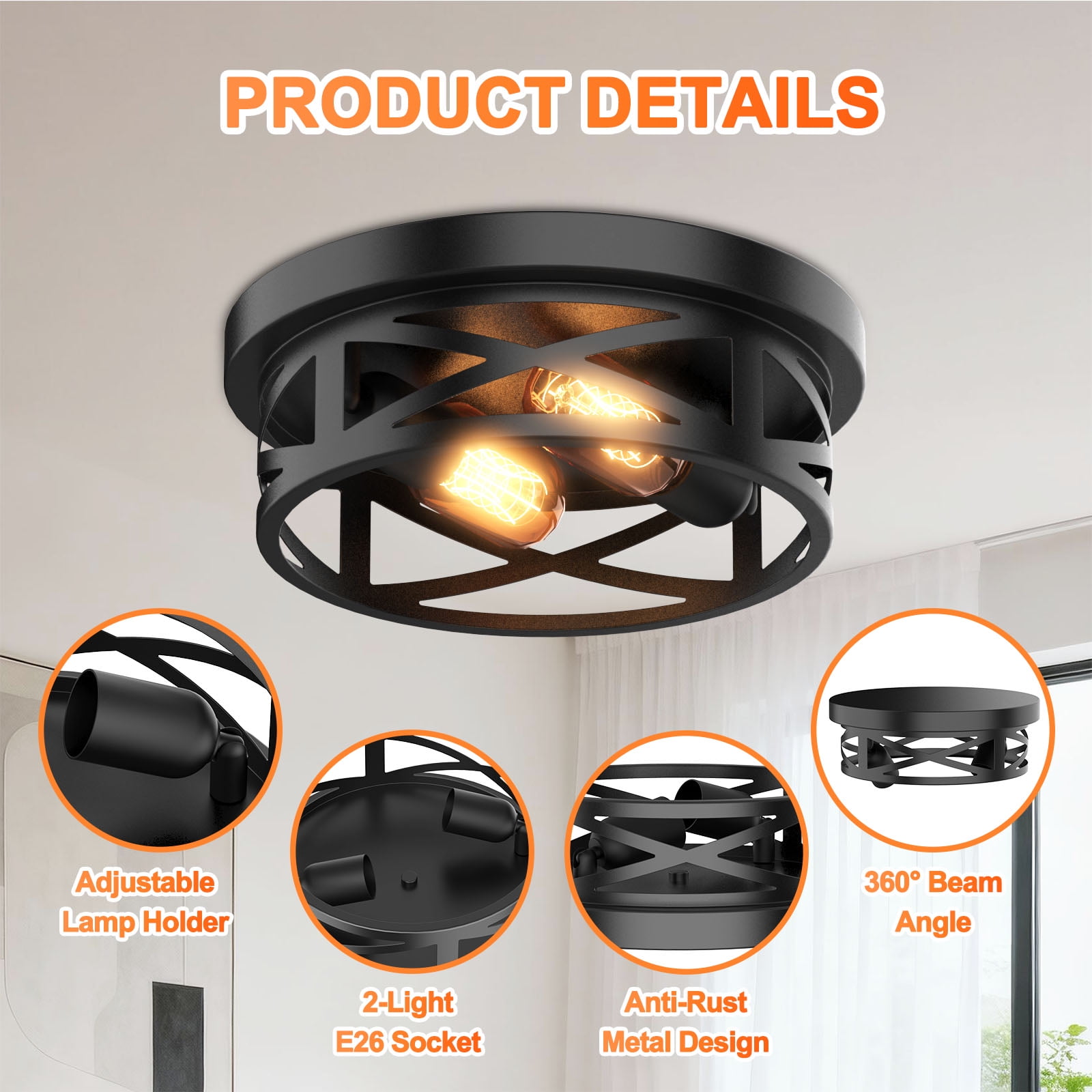 Flush Mount Ceiling Light, 2-Light Ceiling Light Fixture for Hallway, Kitchen, Farmhouse(2PCS)