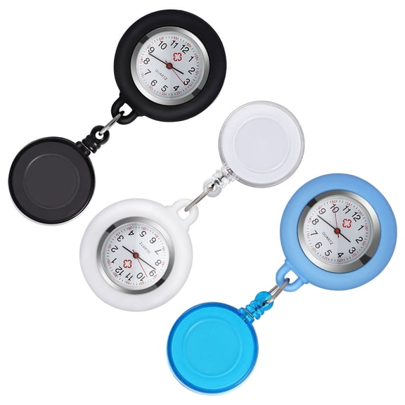 Alasum Nurse Watches 3Pcs Clip-on Fob Watch with Retractable Design for Women and Men in Hospital Round Light Blue