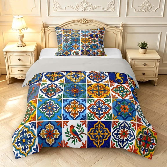 Manfei Boho Geometric Check Twin Comforter Sets,Dreamy Floral Bedding Set,Black White,Light Gray Reversible,2 Pieces,1 Comforter and 1 Pillowcase,2 Pieces,1 Comforter and 1 Pillowcase