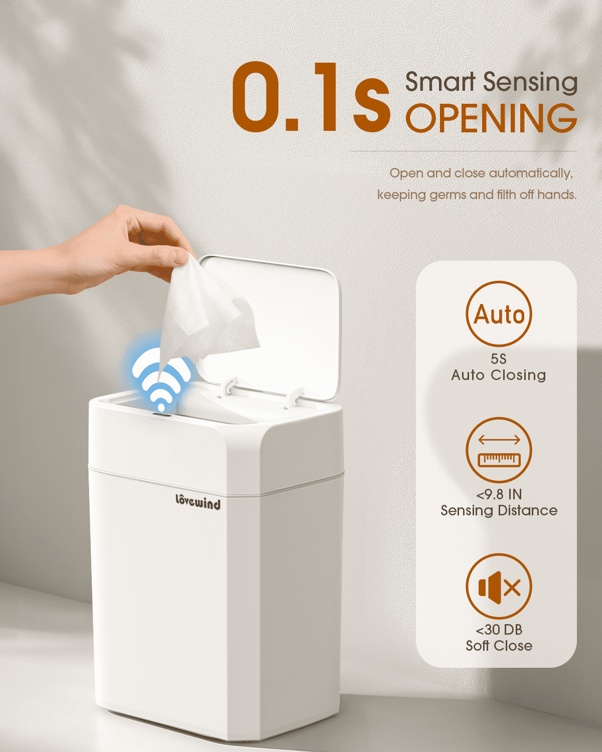 3.2 Gallon Automatic Touchless Garbage Can, Small Motion Sensor Smart Trash Can, Bathroom Trash Bin for Bathroom, Bedroom, Kitchen , Office，White