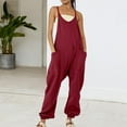 thumbnail image 2 of Lenpel Jumpsuits for Women Summer Casual Sleeveless Spaghetti Strap V Neck Rompers Baggy Overalls with Pockets, 2 of 5