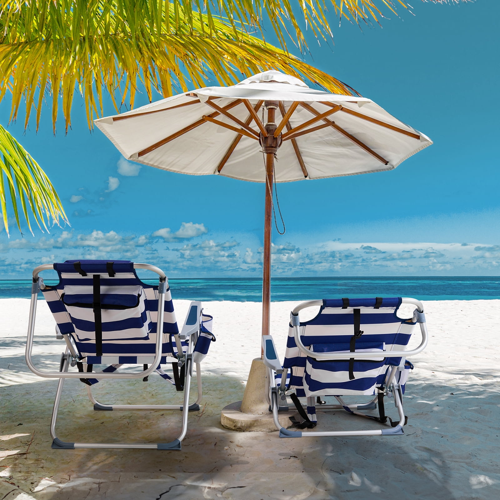 Beach Chair, Oxford Cloth Silver White Aluminum Tube Bearing 100kg, 63*65*82cm
