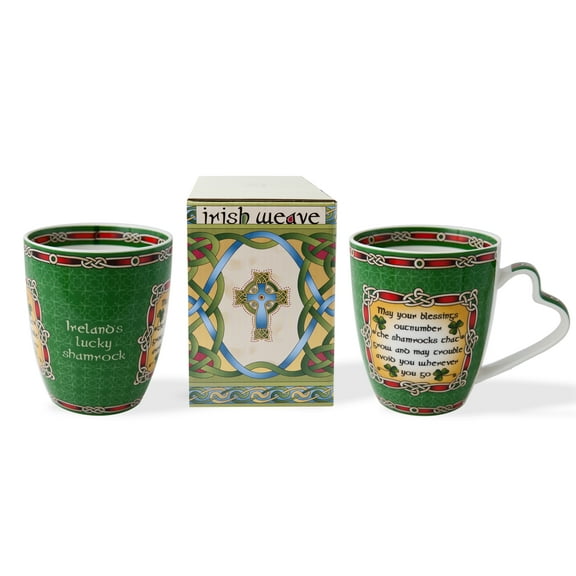 Lucky Shamrock Mug Set of 2 Irish Traditional Blessing