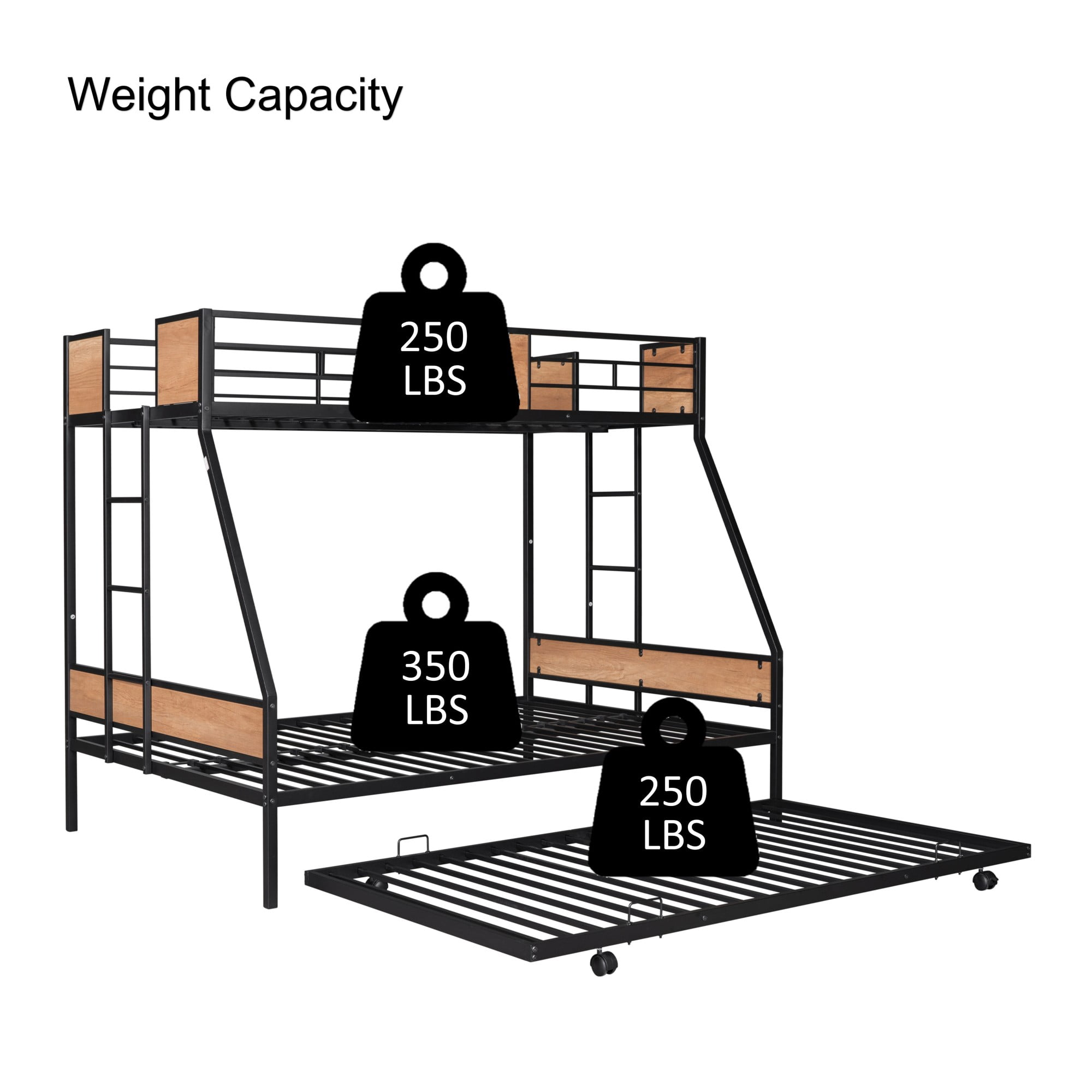 Metal Twin Over Full Bunk Beds with Trundle Bed,Twin Bunk Beds for Kids Adults Teens,Heavy-duty Metal Bunk Bed for Three with Safety Guard Rail and Ladders,Space-Saving Bunk Bed for Boys, Girls, Kids