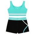 thumbnail image 4 of YUUMIN Kids Girls 2 Piece Active Dancewear Outfit Crop Top and Shorts Set for Gymnastics Dancing Blue Green 8, 4 of 7