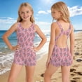 thumbnail image 2 of Shadoumai One Piece Swimsuit for Girls 7-8 Bow Design Girls Swimwear Tankini Quick Dry & Stretchy Cute Floral Print Ruffle Bathing Suit Stripe Double Straps Beach Swimwear, 2 of 4