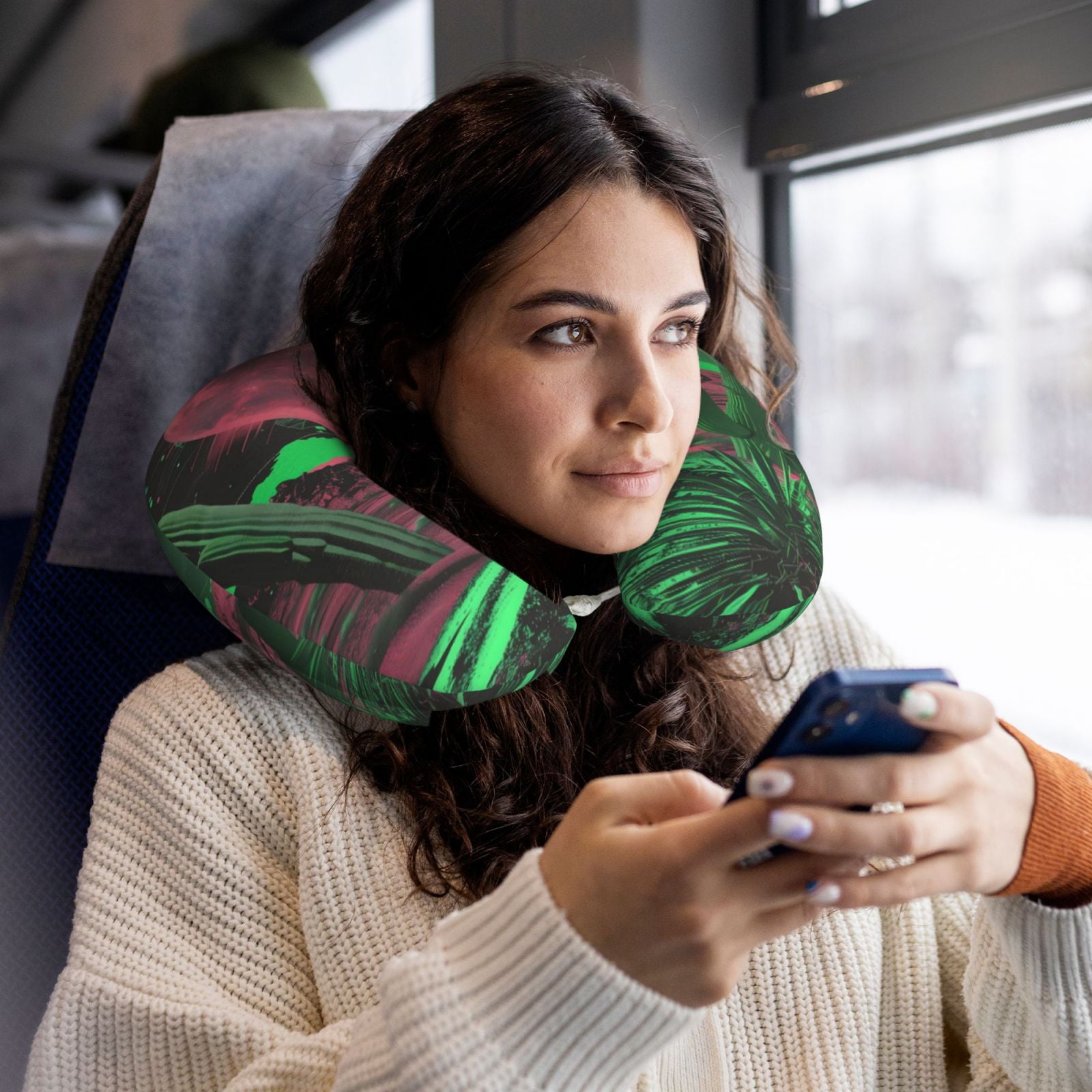 Xecao Neon Desert Moon Print Memory Foam Cervical Neck Pillow Versatile U-Shaped Pillows for Home,Office,Camping,Travelling,Soft Washable Cover