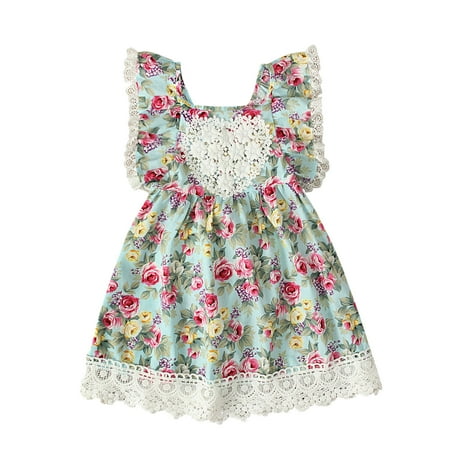 

Penkiiy Toddler Kids Baby Girls Cute Summer Flying Sleeves Flowers Pattern Lace Hollow Out Backless Dress Tutu Dresses for Toddler Girls 12-18 Months Green On Sale