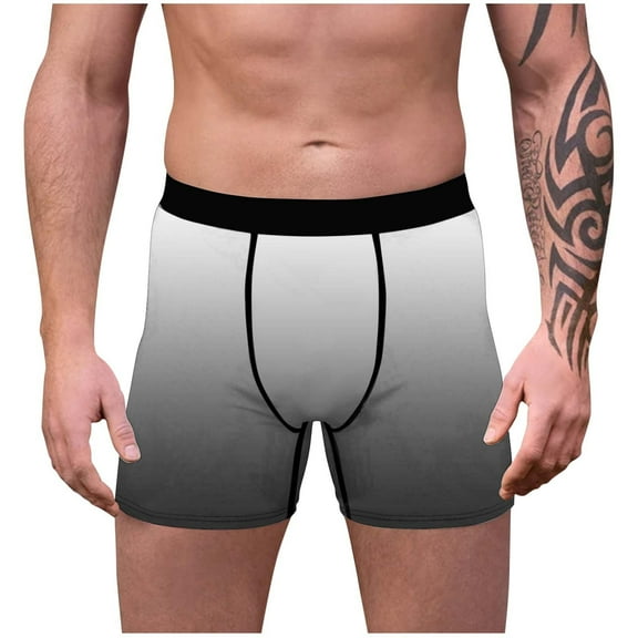 Iugvhana Men’s Long Boxer Briefs with Fly – 9” Inseam Gradient Print Underwear, Breathable & Comfortable for All-Day Wear Gray M