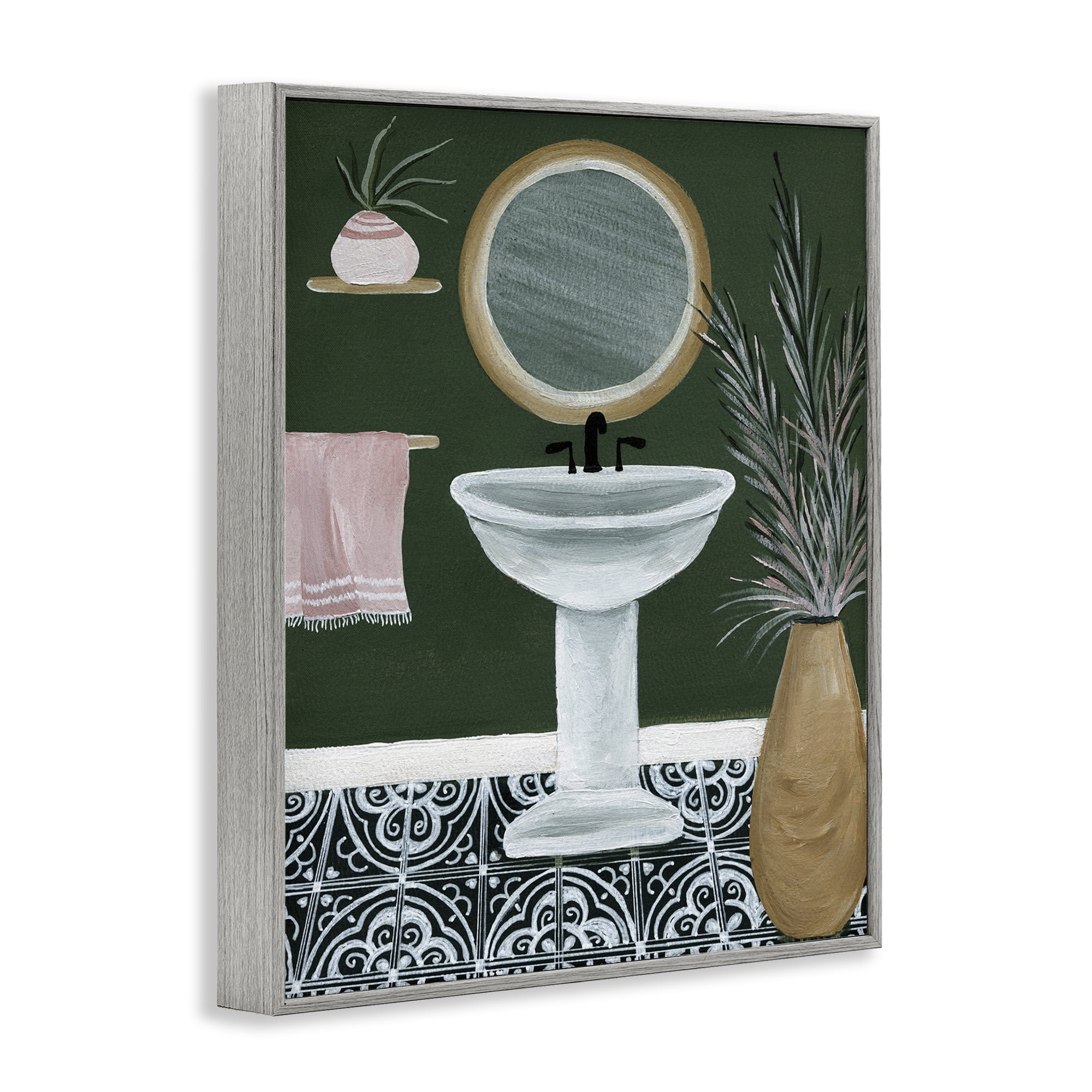 Stupell Industries Chic Green Bathroom Typography Painting Gray Framed Art Print Wall Art, 24 x 30
