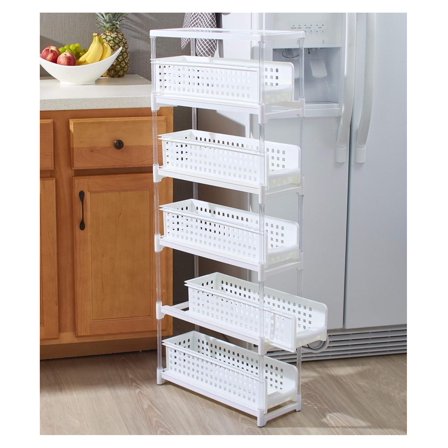 Slim Kitchen Storage with Five Slide-Out Drawers for Pantries, , Bathrooms
