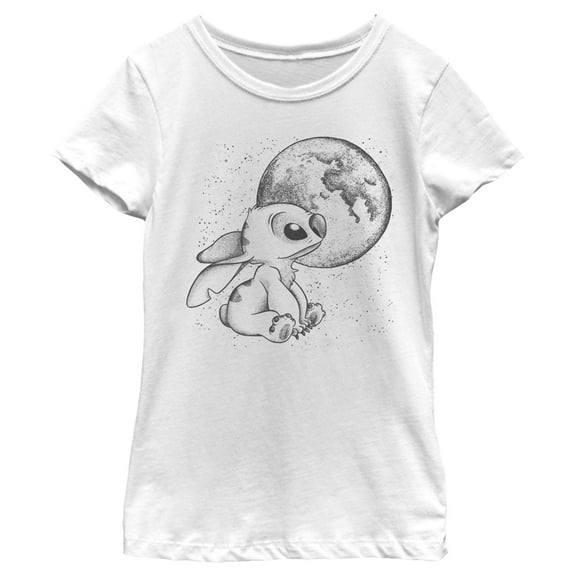 Girl's Lilo & Stitch Moon Sketch Stitch  Graphic Tee White Medium
