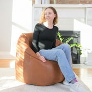 Big Joe Joey Large Bean Bag Chair for Kids/Teens, Faux Leather Lounge Chair with On-The-Go Handle, Camel