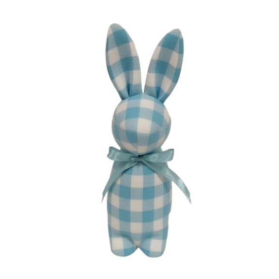 Plaid Pattern Soft Stuffed Bunny Plush Toy with Bow for Home Tabletop Decoration and Gift for Children and Adults