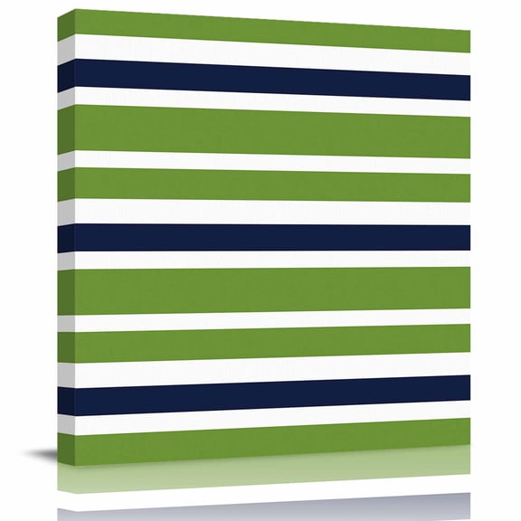 Framed Canvas Wall Art for Living Room Navy Blue Green Stripes Wall Decor, Lime Green Striped Aesthetic Paintings for Bedroom Office Kitchen Bathroom, Ready to Hang Artwork Wall Pictures 8x8 Inch