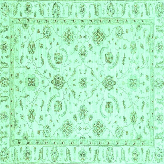 Ahgly Company Machine Washable Indoor Square Oriental Turquoise Blue Traditional Area Rugs, 7' Square