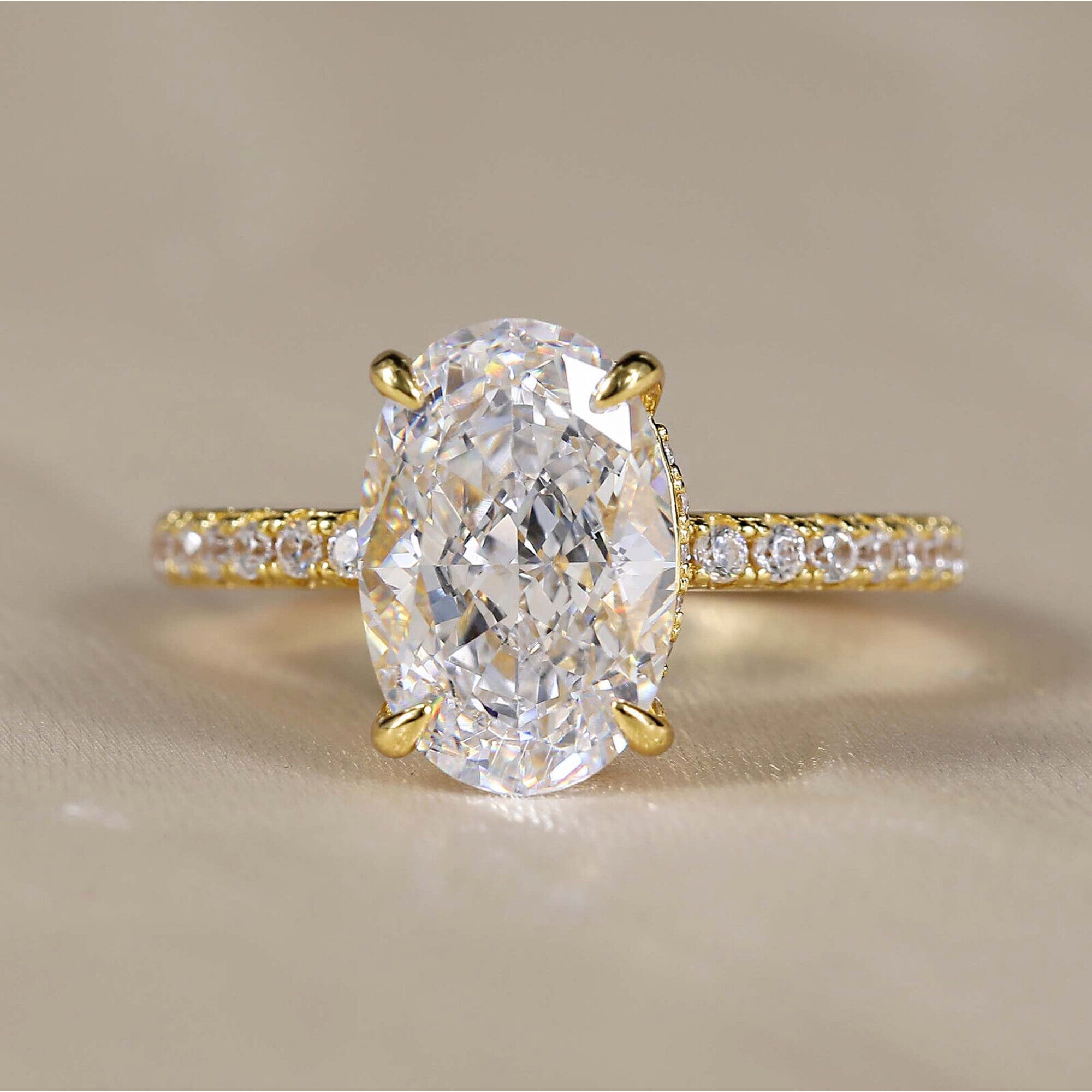 2ct Oval Cut Simulated Diamond Halo Women's Engagement Ring 14k Yellow Gold Plated -4