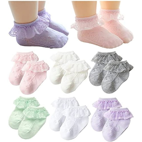 QandSweet Baby Girls' Eyelet Flower Socks Ankle Sock for Newborn Infant Toddlers Kids (0-12 Months, A-6 Colors)