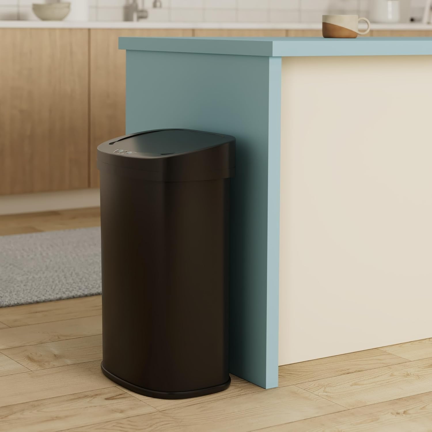 FDW 13 Gallon Stainless Steel Touchless Garbage Trash Can with Motion Sensor for Indoor Use(Black)