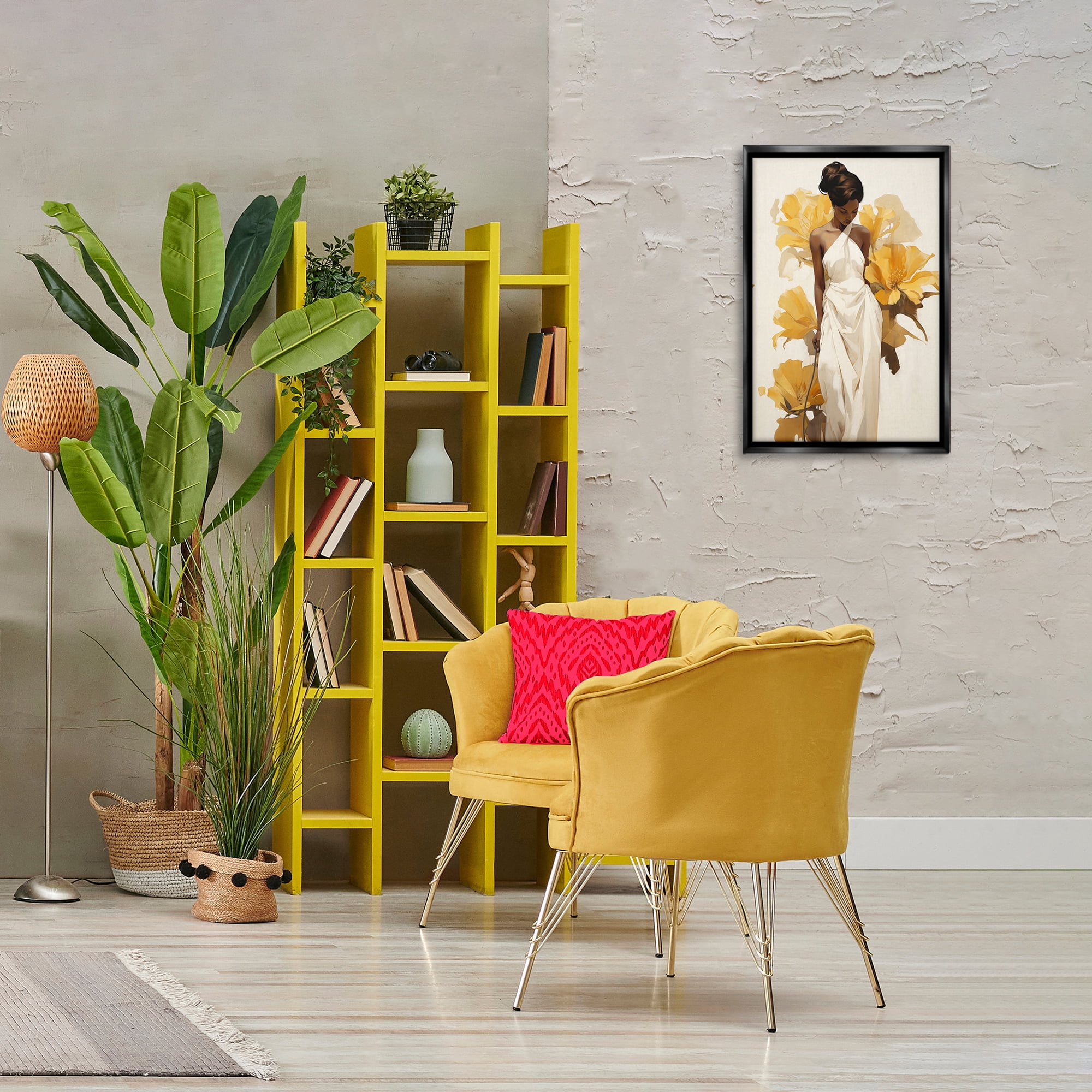 Stupell Industries Elegant Woman with Flowers People Painting Black Floater Framed Canvas Art Print Wall Art, 17 x 25