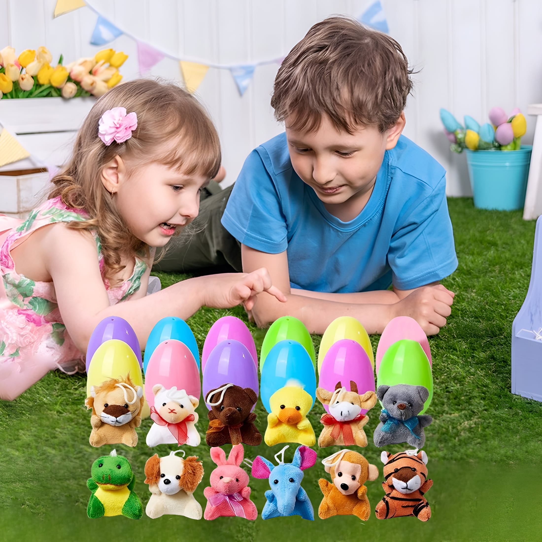 BESTSKY 2026 New Prefilled Easter Eggs of Mini Stuffed Animal Plush Toys Stuffer for Kids Easter Egg Hunt Filler and Party Classroom Prize Supplies 12Pcs / 24Pcs / 36Pcs(B)