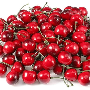 100 PCS Artificial Cherries - Lifelike Fake Red Cherry Decor For Kitchen, Table Centerpiece, Party & Home
