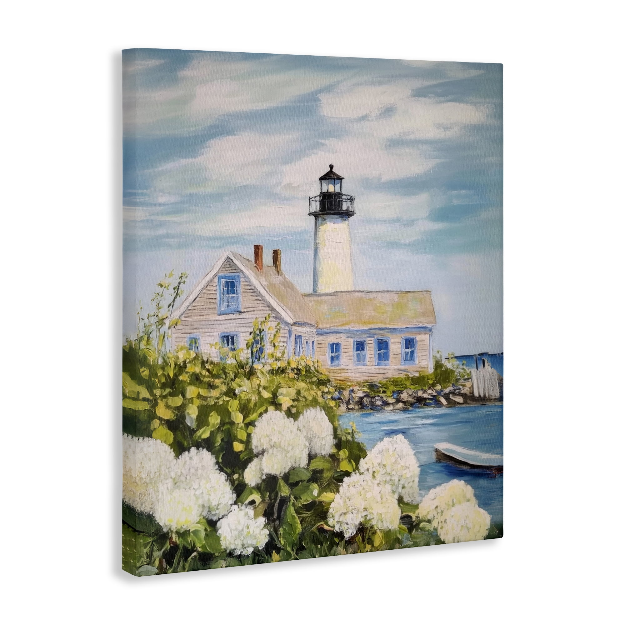 Stupell Industries Lighthouse Scenery with Hydrangeas Canvas Wall Art, design by Sisi and Seb