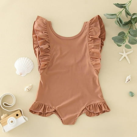 

Baby Swimsuit Summer Sleeveless Solid Colour Ruffles Bikini Fashion Kids Swimsuits