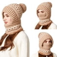 thumbnail image 6 of XIAOCHA Women’S Fair‑Isle Balaclava，Pom‑Pom Hats，Fall‑Winter Outdoor Trapper,Khaki, 6 of 7
