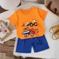 thumbnail image 4 of KPOPLK Toddler Baby Boy Summer Clothes Letters Short Sleeve T-shirt Top Elastic Waist Shorts Set Summer Outfit 2Pcs(5-6 Years,Orange), 4 of 4