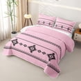 thumbnail image 3 of Castle Fairy Vintage Aztec Bed Spread Queen 3pcs,Tribal Geometric Motif Queen Coverlet Set,Black Light Pink,1 Quilt and 2 Pillowcases, 3 of 7