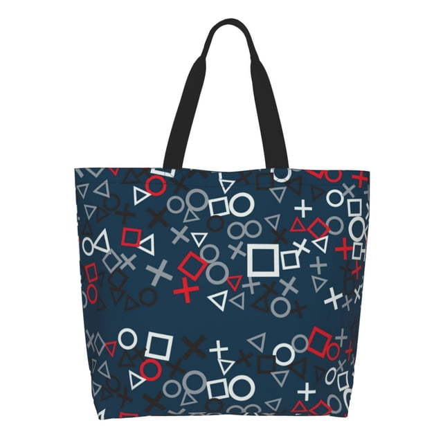 Disketp Navy Blue Geometric Bolsa Tote Estampada para Mujer, Bolso de Hombro y de Mano para Compras y Viajes