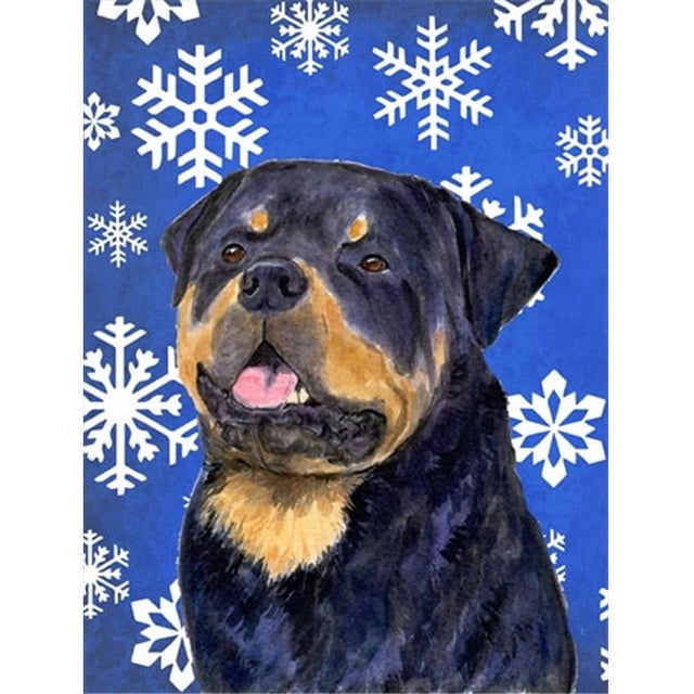 Carolines Treasures SS4662GF 11 x 15 in. Rottweiler Winter Snowflakes Holiday Flag Garden Size