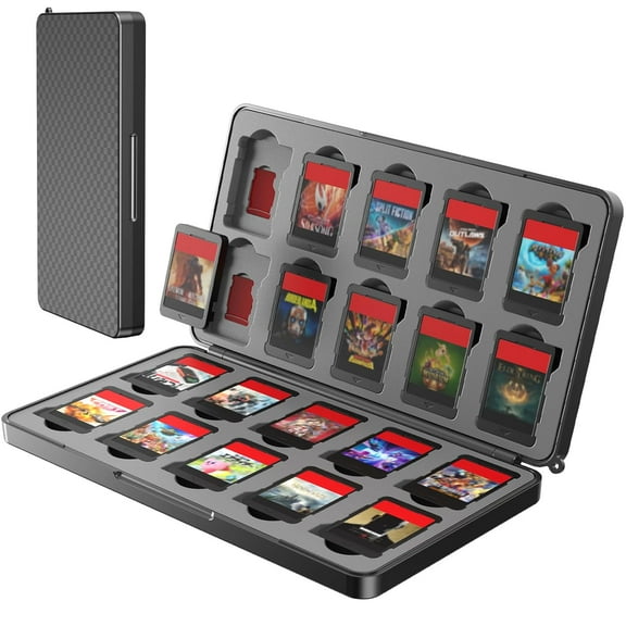 Game Card Case for NS Switch 2 (2025), Switch OLED & Lite, Hard Storage Box for 20 Game Cartridges & 20 Micro SD Cards, Compact Gaming Card Organizer - Black