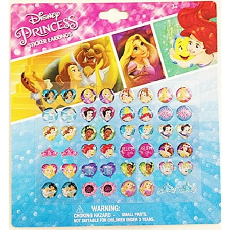 Clown Sticker - Disney Princess 24 Pairs sticker earrings with heart shaped and crown shaped design