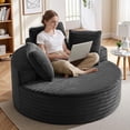 thumbnail image 3 of COOLHUT 59" Oversized Round Chaise Lounge Sofa, Cozy Round Chaise Lounge Sofa Bed, Fluffy Plush Deep Seat Sofa, Comfy Upholstered Sleeper Couch for Living Room, Bedroom, Black, 3 of 11