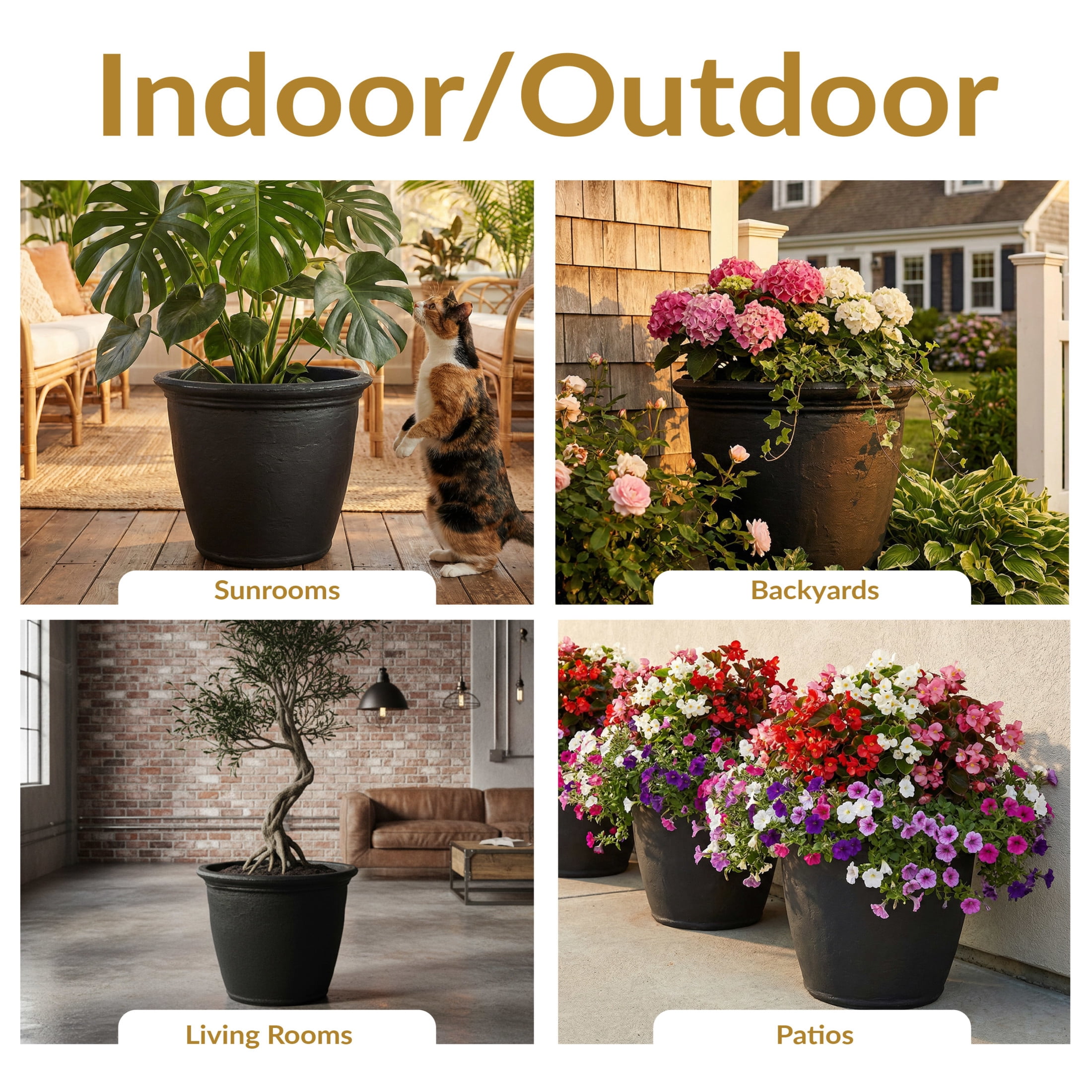 Sunnydaze Anjelica 20" x 20" x 16" Round Matte Black Polyresin Outdoor Planter Pot