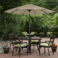 thumbnail image 2 of 9ft Solar Lighted Outdoor Patio Market Umbrella with Hand Crank and Tilt Taupe, 2 of 7