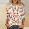 thumbnail image 4 of Women's Blouse,Easter Shirts for Women Cute Bunny Print Tops 3/4 Sleeve Casual Crewneck Pullover Holiday Blouses, 4 of 6