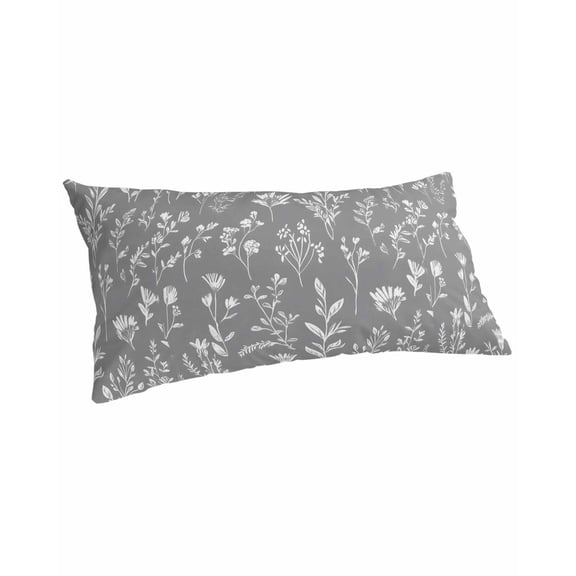 White Grey Spring Floral Pillow Covers King Size, Summer Flowers Botanical Soft Bed Throw Pillowcases Breathable Cooling Long Lumbar Body Pillow Sham Cover for Bed Sofa 20''x40''
