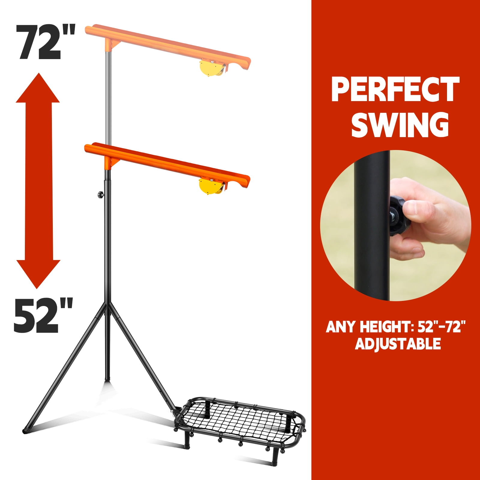 Baseball Auto Soft Toss Trainer with Rebound Net - Adjustable Height (52"-72"), 8-Ball Capacity, 6/8/10s Auto-Drop, Includes Carry Bag - For Baseball & Softball Training