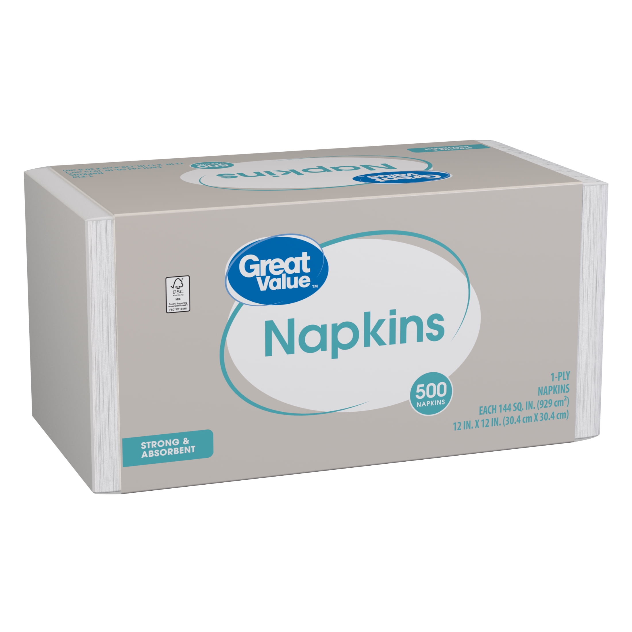 Great Value Family Disposable Paper Napkins, White, 500 count:
