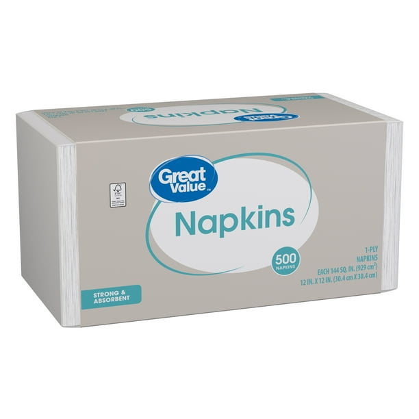 Great Value Disposable Paper Napkins, White, 500 count